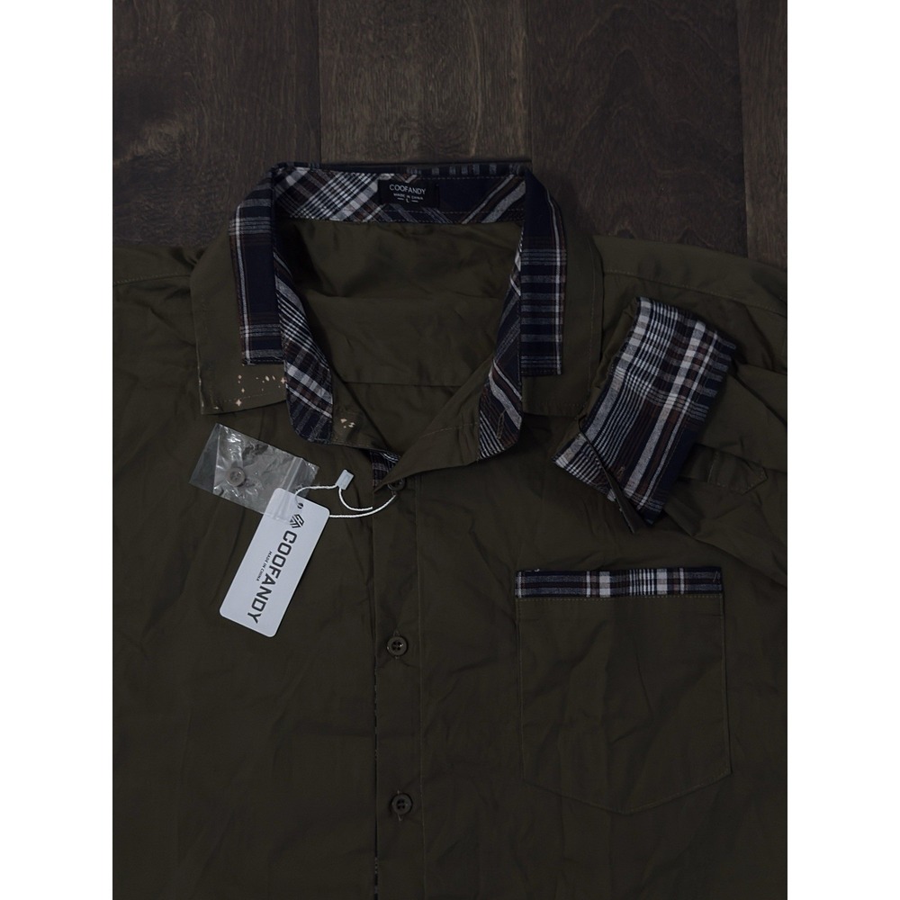 NWT Coofandy Olive Green Button Down Shirt Long Sleeve Shirt Men Large Flip Cuff